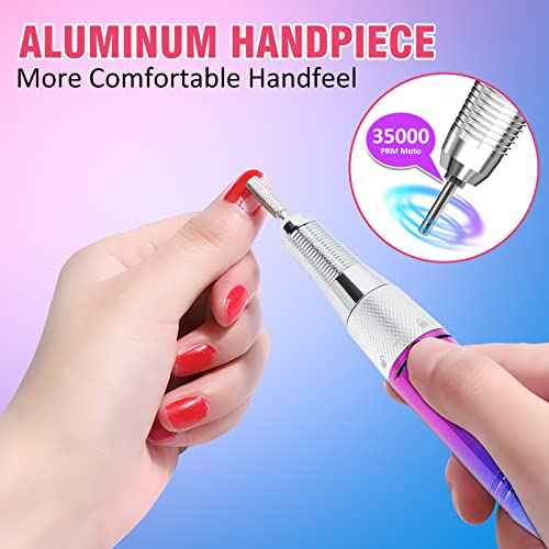 Professional Electric Nail Drill Machine, Gradient Color 35000 RPM Rechargeable Efile Nail,with TFT Display Portable Electric Nail File for Acrylic Nails Manicure Pedicure