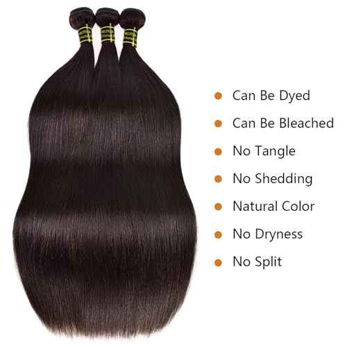 Straight Human Hair Bundles 24 26 28 Inch 100% Unprocessed Brazilian Remy Virgin 10A Straight Quick Weave 3 Bundles Deals Human Hair Extensions Natural Black