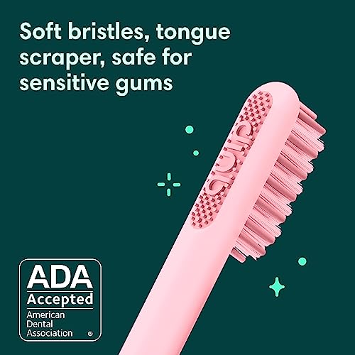 Quip Smart Sonic Toothbrush for Adults - Timed Electric Toothbrush with Bluetooth & Rewards App - Replaceable Brush Head, Soft Bristles, Metal Handle, 3 Month Battery Life - Travel Brush - All-Pink