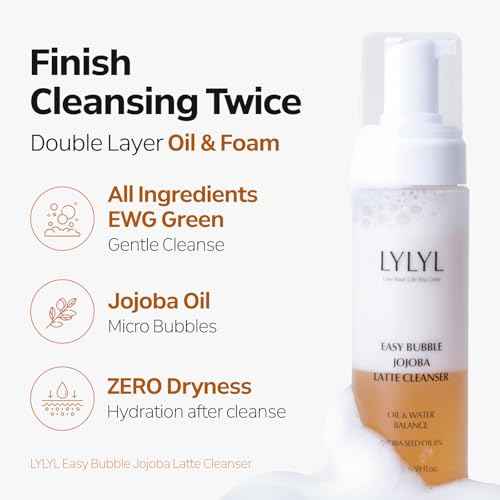 Easy Bubble Jojoba Latte Cleanser, 9 Grain Based Ingredients, Oil&Foam Cleanser, EWG Green Ingredients, Double Cleansing, All Skin Types, No Dry Tight Feeling, Korean Skincare, 6.59 fl.oz/195ml