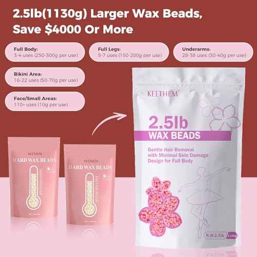 Wax Beads, Hard Wax Beads Hair Removal - 2.5 lbs Wax Beads for Sensitive Skin - Hard Wax Recommended for Full Body Bikini Brazilian Waxing (Rose)