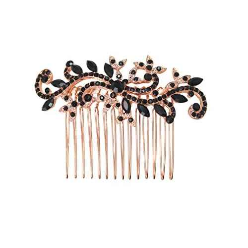 Faship Gorgeous Black Rhinestone Crystal Floral Hair Comb