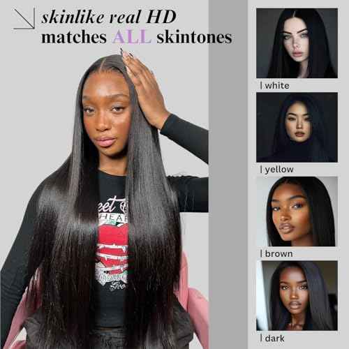 13x6 Skinlike Real HD Lace Frontal Only Straight Ultra Thin Invisible Lace Virgin Human Hair Front Pre Plucked Natural Hairline Sew In Frontal Closure Piece 18 Inch Natural Black