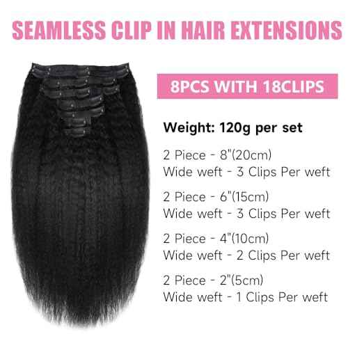 Seamless Clip In Hair Extensions Human Hair Invisible Pu Skin Weft Kinky Straight Seamless Clip Ins For Black Women Real Human Hair Extensions 8pcs With 18clips Per Set 120g (16inch,Natural Black)