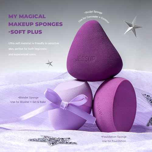 Jessup Premium Makeup Gift Set for Women Teen Girl, 11Pcs Gift Box Kabuki Brush, Makeup Sponge, Powder Puff, Brush Cleaner Mat with Soap, Perfect Present for Birthday Graduation, Luxury Purple T885