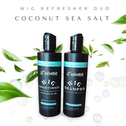 LIT UNICORNS All Natural Wig Shampoo & Conditioner Set for Human Hair and Synthetic Wigs. Clean | Detangle | Soften. Keep Your Wig Fresh - Coconut Scent - Made in USA