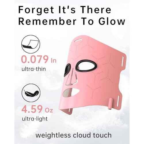 Infrared Red Light Therapy Mask: High Power for Glowing Skin ? Ultra-Thin 1.8mm 4.6oz, 830nm 633nm 590nm, Rechargeable, Red light therapy for face Luxury Gift - Pink Windmill
