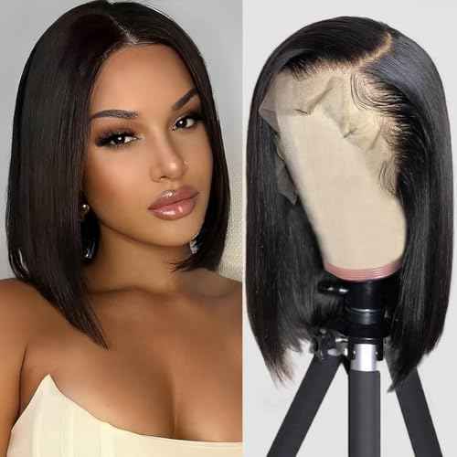 12 Inch Bob Wig Human Hair 200 Density 13x4 HD Transparent Lace Front Wigs Human Hair Pre Plucked Short Bob Glueless Straight Wigs for Women Natural Color