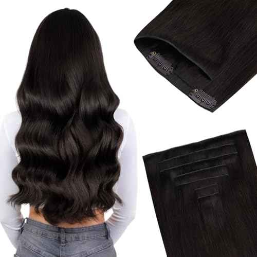 GOO GOO Invisi Edge Clip in Hair Extensions 16inch 130g 7Pcs Injected Seamless PU Clip in Hair Extensions, Virgin Real Human Hair, 2 Dark Brown