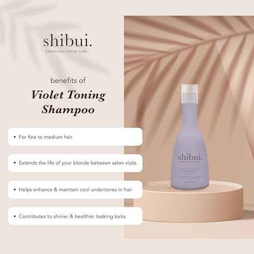 SHIBUI Violet Toning Shampoo, Neutralizes Brassiness with Acai Oil & Hibiscus, for Blonde, Highlighted, & Silver Hair,