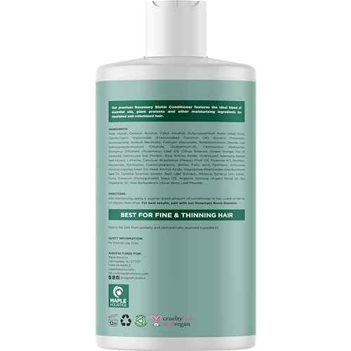 Biotin Rosemary Conditioner for Thinning Hair - Vegan Rosemary Biotin Conditioner with Volumizing Plant Proteins & B Vitamins for Fine Weak & Dull Hair - Sulfate Paraben & Silicone Free (16 Fl Oz)