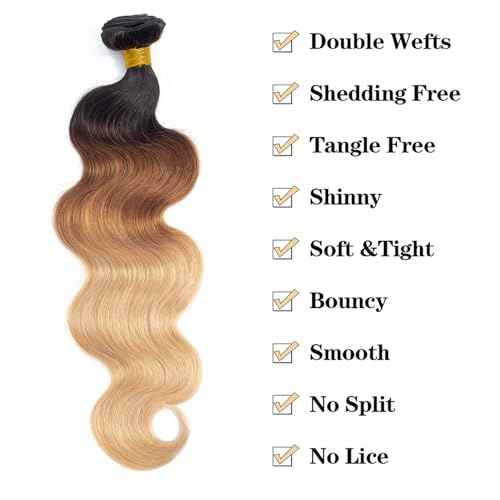 12A Grade Ombre Bundles Human Hair 26 Inch Brazilian Virgin Ombre Blonde Body Wave Hair 1 Bundle 100% Unprocessed Virgin Remy Human Hair Weave Bundles T1B/30/27
