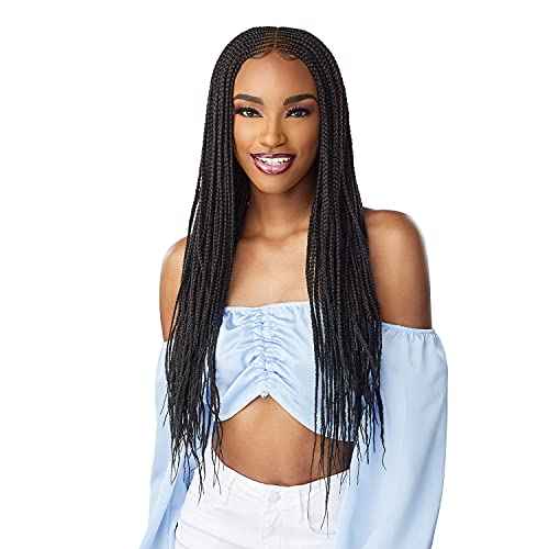 Sensationnel Cloud9 4X5 Braided Wig - Center Part Feed In 28 Inch Hand Tied Swiss Lace Braided Wig With Large Parting Area (1 JETBLACK)