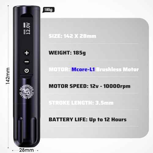 Dragonhawk Tattoo Gun Kit Wireless L1 Tattoo Pen Machine Pro Complete Tattoo Kit Black Inks Brushless Motor 3400mAh Battery Supply for Beginner