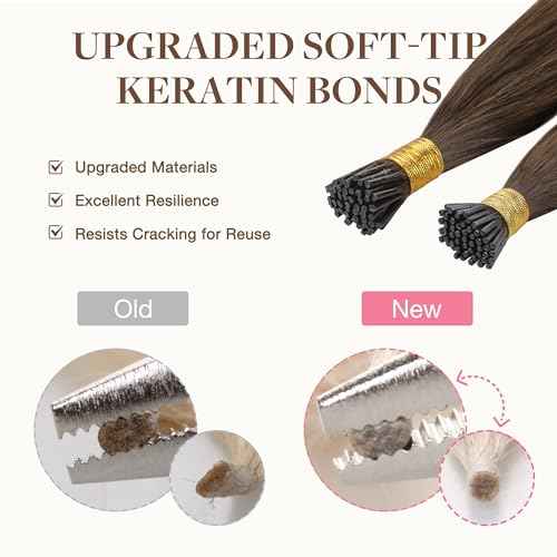 GOO GOO I Tip Hair Extensions Real Human Hair, 24inch 50g 50S, Cold Fusion I Tip Hair Extensions, Invisible Remy Hair, 1 Jet black