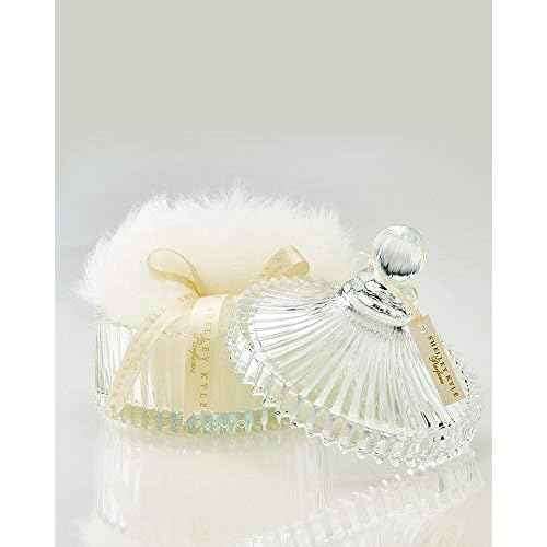 Shelley Kyle Large Handmade Lambs Wool Dusting Powder Puff with Elegant Crystal Dish