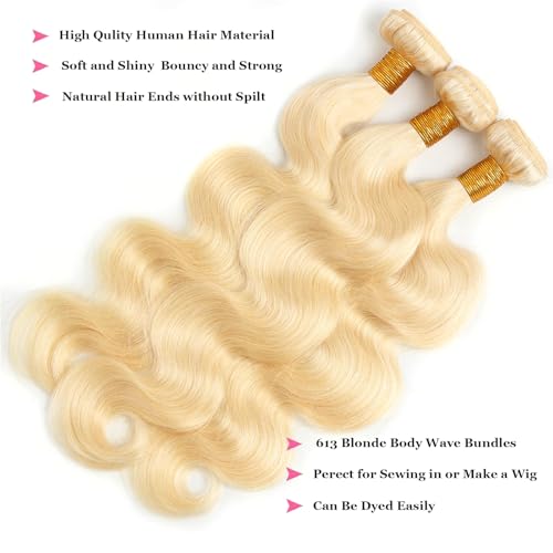 613 Bundles Human Hair 24 inch Blonde Body Wave Human Hair Bundles 100% Unprocessed 12A Virgin Hair Weave Extensions