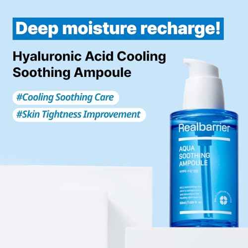 Real Barrier Aqua Soothing Ampoule 1.69 Fl Oz, Cooling Soothing Moisturizing Facial Serum for Sensitive Dry Skin, Hyaluronic acid Ceramide Hydrating Face Moisturizer for Dewy Skin, Korean Skin Care
