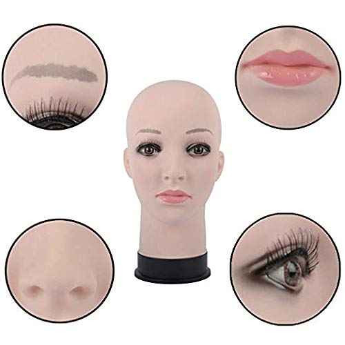 BHD BEAUTY Bald Mannequin Head Beige Female Professional Cosmetology for Wig Making, Display wigs, eyeglasses, hairs with T pins 21''