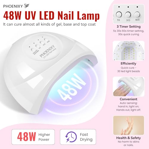 PHOENIXY 71 Pcs Gel Nail Polish Kit with U V Light, 55 Colours Gel Polish with 5 Pcs Base Top Coat Manicure Starter Nail Polish Set Christmas Gifts for Women ST9018