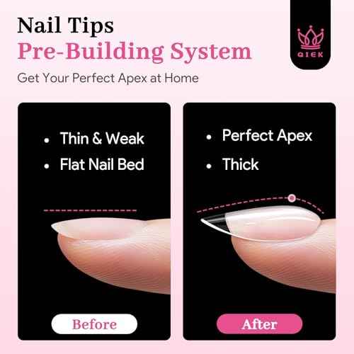 Medium Almond Pre-Building Nail Tips, 15 Sizes 240 PCS Pre-shaped Apex Clear Soft Press On Fake Nail Half Matte Gel Nail Extensions Strong Thick Acrylic Tip for DIY Beginners & Salon Manicure