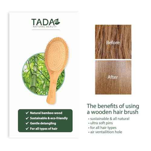 Tada Natural Beauty Bamboo Hair Brush l Wooden Comb l Bamboo Brushes for Wet Dry Curly Thick Straight Hair l Detangling Hairbrush for Women, Men, and Kids (3PK Brush Set #1)