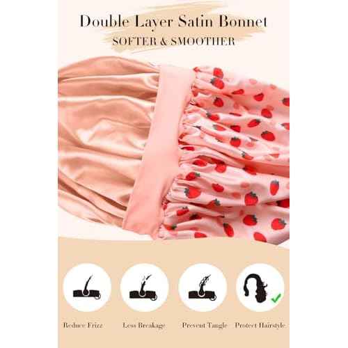 Double Layer Silk Bonnet with Tie Satin Lined Sleep Cap Hair Cover for Women's Curly Natural Hair