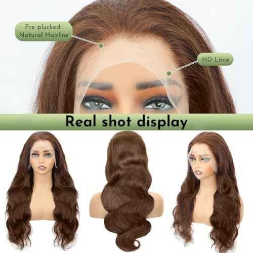HC 22inch Chocolate Brown Lace Front Wig 13x6 HD Body Wave Human Hair Brown Human Hair Wig 200% Density Pre Plucked Glueless Brown Wig human hair for Women£¨22inch£©
