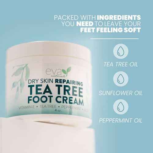 Eva Naturals Tea Tree Foot Cream ? Moisturising Foot Lotion & Balm for Dry, Cracked Heels & Feet with Peppermint, Menthol, Spearmint, Aloe, Sunflower Oil & Geranium ? Cream for Men & Women, 4 Fl Oz
