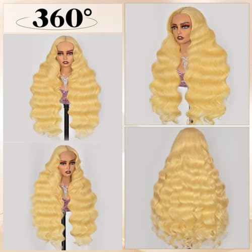 30inch Honey Blonde Curly Human Hair Wig 9x6 27# Colored Deep Wave Lace Front Wig Human Hair 220% Denesity Blonde Glueless Wig Human Hair for Black Women