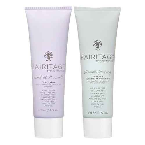 Hairitage Curl Cream + Leave in Conditioner Bundle - Jojoba Oil Curl Defining Cream for Curly Hair ? Leave in Conditioner + Coconut Oil + Shea Butter ? Hydrating + Moisturizing, Vegan + Cruelty-Free