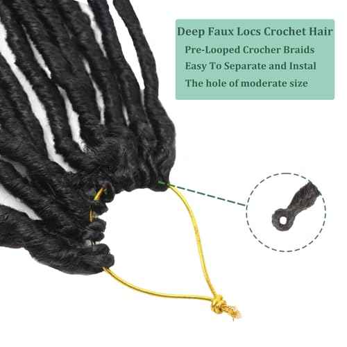 Deep Faux Locs Crochet Hair 12 Inch 8 Packs Goddess Locs Crochet Hair 1B Soft Loc Faux Loc Crochet Braids with Curly Ends Prelooped Deep Wave Croceht Braids for Black Women(Natural Black)