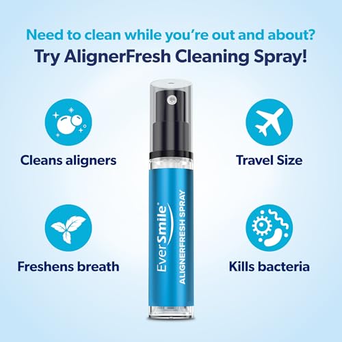 EverSmile AlignerFresh Cleaning Spray for Invisalign and All Clear Aligners and Retainers ? On-the-Go Cleaning & Teeth Whitening, Kills Bacteria, Fights Bad Breath ? Mint Flavor, 10ml (6 Pack)
