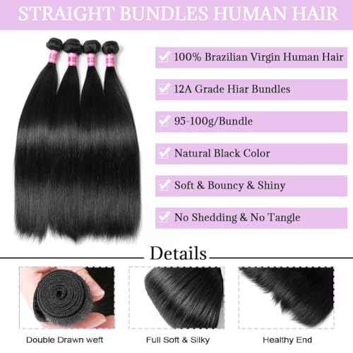 Beautymoon Straight Weave Bundles Human Hair 18 18 18 Inch 12A Human Hair Bundles Straight 100% Unprocessed Brazilian Virgin Hair Extensions Double Weft For Black Women