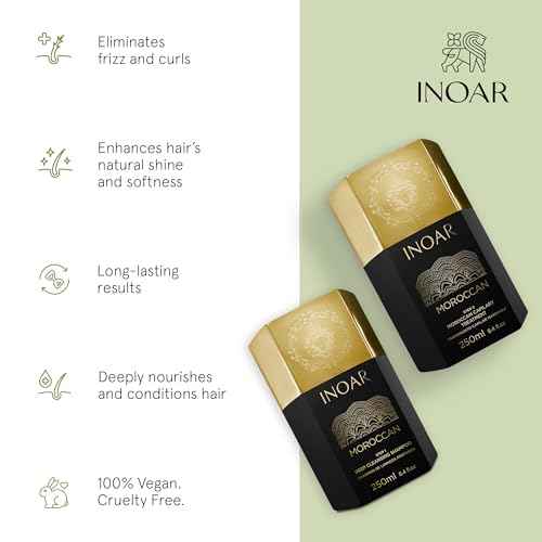 Inoar Moroccan Keratin Smoothing Treatment Set, Deep Cleansing Shampoo & Smoothing Treatment with White Clay & Cocoa Oil, 8.4 fl oz Each