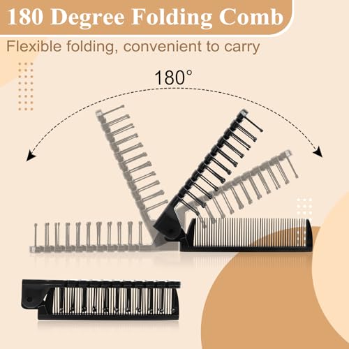 Foldable Hair Combs in Bulk, Individually Wrapped for Women and Men, Sturdy Double Tooth Hair Pocket Comb, Suitable for Travel Hotel Homeless Shelter Charity Church Black (7.8 inch, Count, 120)