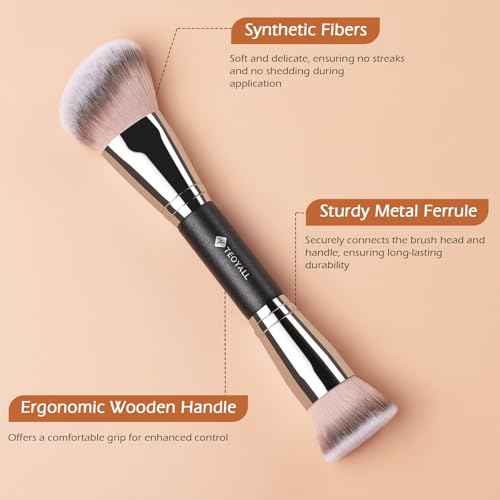 TEOYALL Dual-Ended Foundation Contour Brush, Flat Top and Angled Synthetic Bristles for Bronzer Liquid Cream Powder