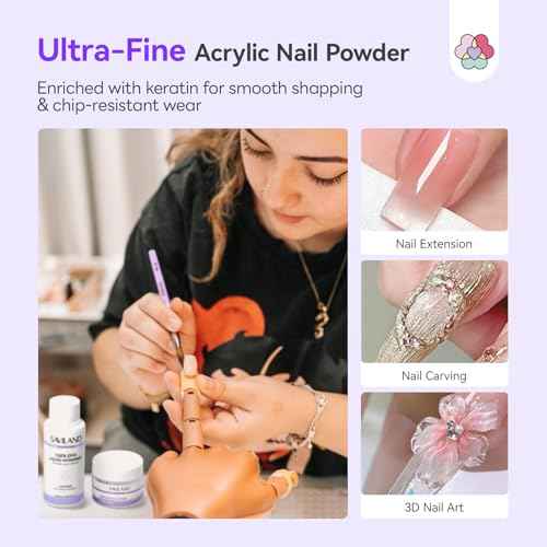 SAVILAND Advanced Acrylic Nail Kit for Beginners: 30g Clear Acrylic Powder and Liquid Set with #12 Nail Brush, Forms & Manicure Tools for Extensions DIY 3D Nail Art Sculpting Home Salon Use