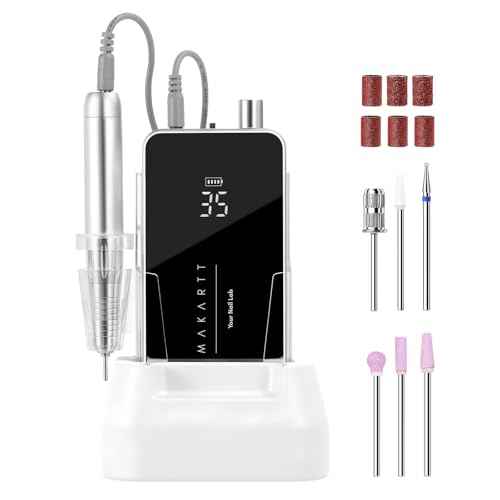 Makartt Electric Nail Drill - 35000RPM Rechargeable Efile with Coreless Motor, Nouvella Portable Nail Filer Machine for Acrylic Gel Removal with Drill Bits Set, Black