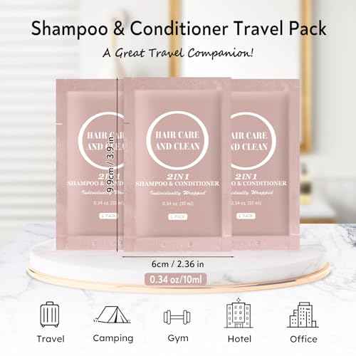 Travel Shampoo & Conditioner, 2 in 1 Shampoo Set Bulk, Mini Size Small Men Women Essential Cleansing Toiletries Amenities for Hotel, Shelter/Homeless/Nursing Home/Charity 0.34 Fl Oz(Pack of 100£©
