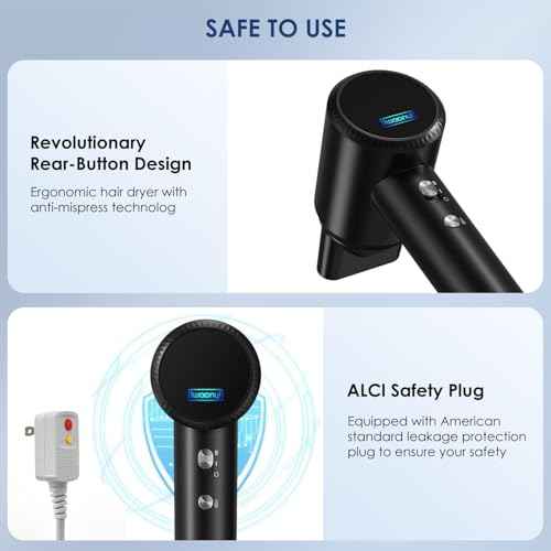 Hair Dryer - 150000 RPM High-Speed Blow Dryer with Negative Ionic Care for Fast Drying. Lightweight, Low Noise Design with 4 Temps/2 Speeds and Magnetic Nozzle (Black)