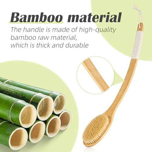 ????Bath Body Brush Shower, 22" Super Long Curved Bamboo Handle Antiskid Back Body Scrubber Wet/Dry Brushing, Moderately Soft Natural Bristle Body Brush for Showering