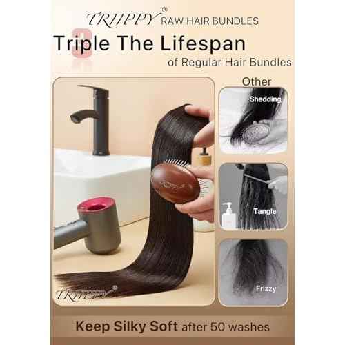 TRIIPPY Straight Bundles Human Hair,100% Raw Cambodian Hair Sew In Weave Single Bundle,Triple The Lifespan Over Regular Virgin Hair Bundle,No.1 Raw Hair Brand On Amazon(18 Inch,Natural Color)