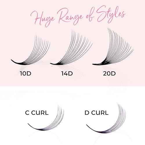 One V Salon, 1000 Loose Professional Use Premade Fans Eyelash Extensions, C Curl Volume Lashes,14D 20D 10D-0.07 Thickness, 9-16mm Fluffy Handmade Fan Mixed Tray