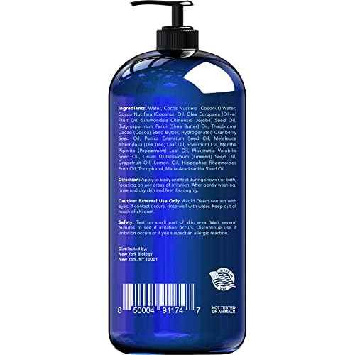 New York Biology Tea Tree Mint Body Wash for Men and Women - Moisturizing Body Wash Helps Soothe the Skin - Refreshing and Hydrating Cleanser for Body and Feet - 16.9 Fl Oz (Pack of 2)