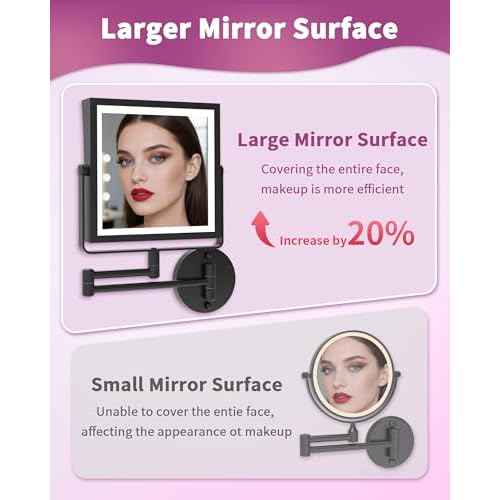 Rechargeable Wall Mounted Makeup Mirror with Lights, 4000mAh Double Sided 1X/10X Magnifying Vanity Mirror with 3 Color Lights, Touch Dimmable, 360¡Æ Extension Foldable Arm (Matte Black)
