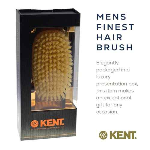 Kent MS23D Finest Men's Military Style Hair Brush - Satin and Beechwood Travel Size Base, Soft Pure White Natural Boar Bristle Ideal for Fine or Thinning Hair and Sensitive Scalps. Beard brush