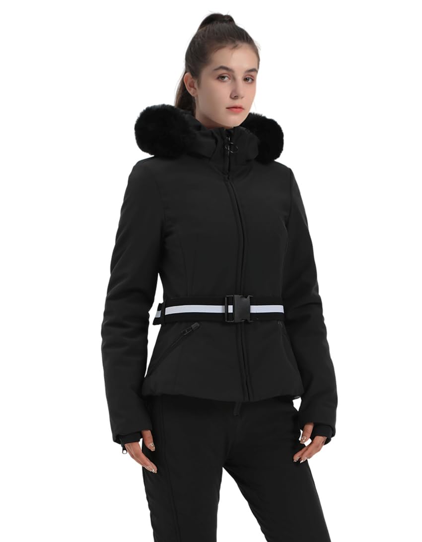 GSOU SNOW Women's Ski Jacket Snowboard Warm Winter Short Slim Snow Coat Jacket Mountain Windproof Waterproof Insulated Hooded