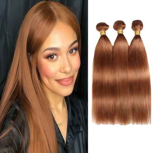 Light Brown Bundles Human Hair Straight 20 22 24 Inch Straight Human Hair Weave 3 Bundles Silky Hair Bundles Brazilian 3 Bundles Human Hair Extensions 30 Color