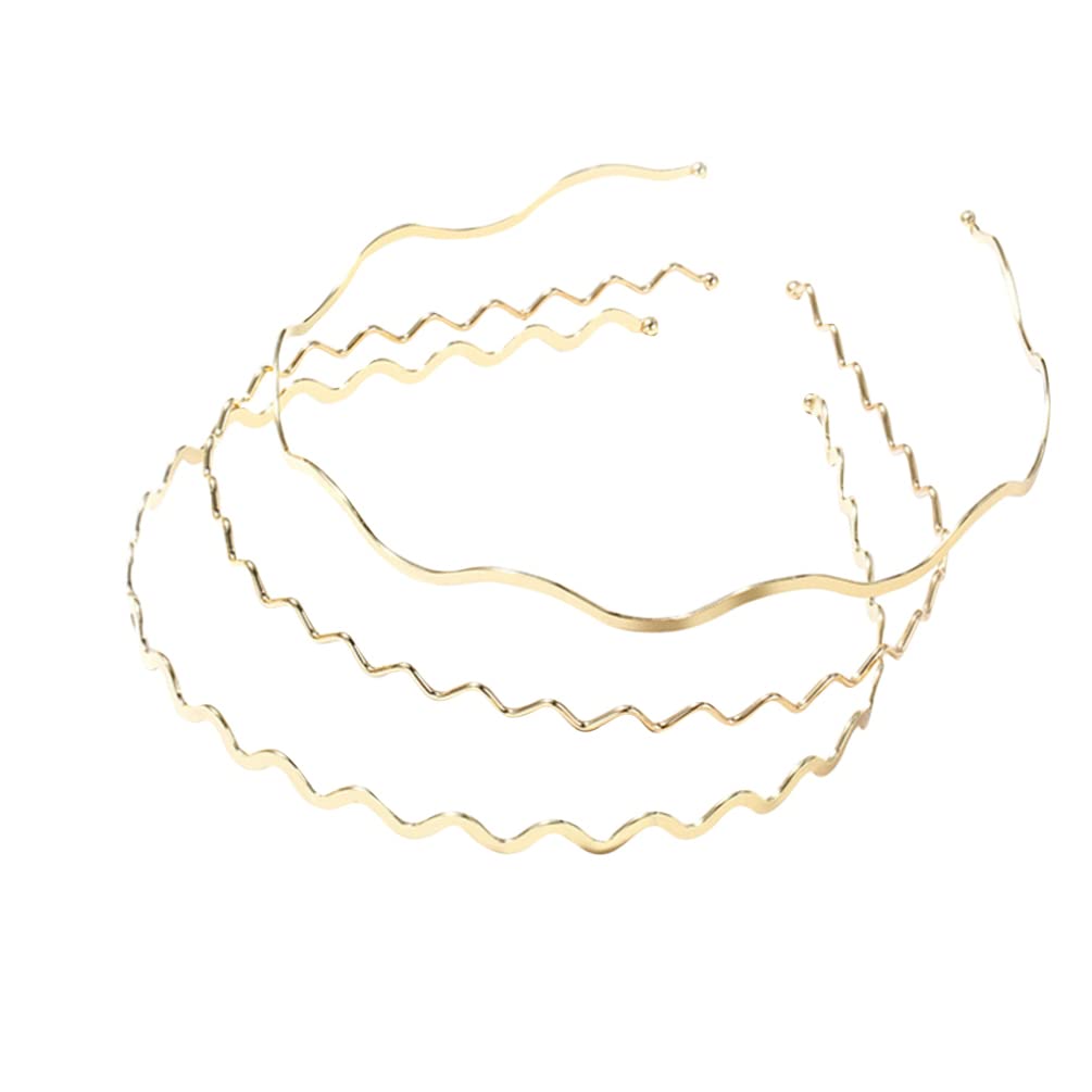 Uonlytech Metal Wavy Hair Bands and Headbands Set - 3pcs Gold Hair Hoops for Women, Girls and Sports